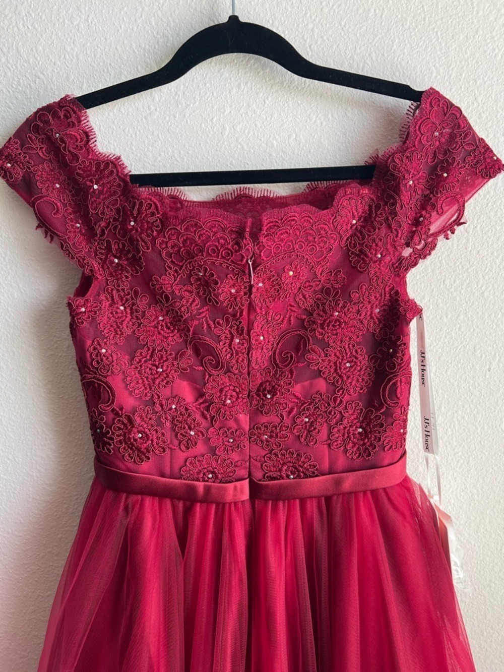 JJs House Burgundy Off-the-Shoulder High-Low Tulle Ball Gown - Picture 7 of 8